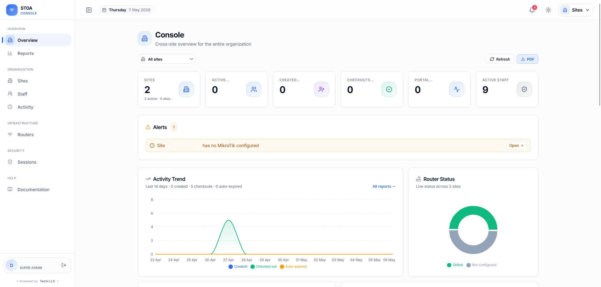 STOA Hotspot WiFi marketing platform interface screenshot 1